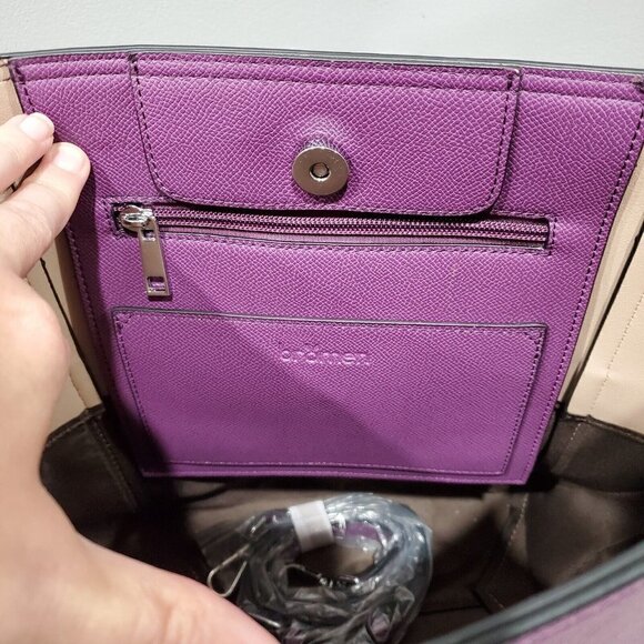 BROMEN Purse Large Bucket Bag Hobo Vegan Leather Handbag Purple Colored Strap - Picture 6 of 16